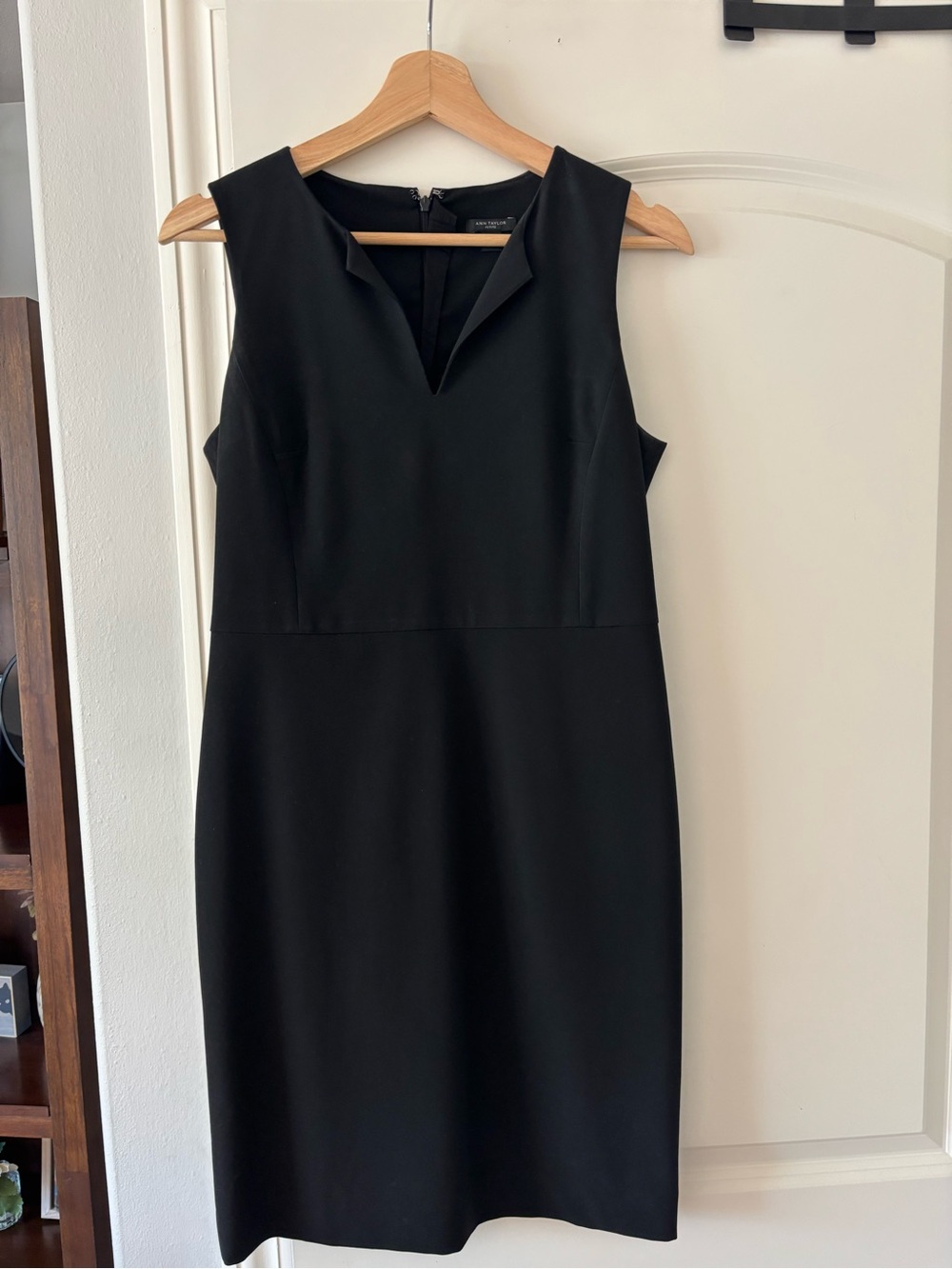 Ann Taylor Black Sleeveless Sheath Dress with V-Notch
